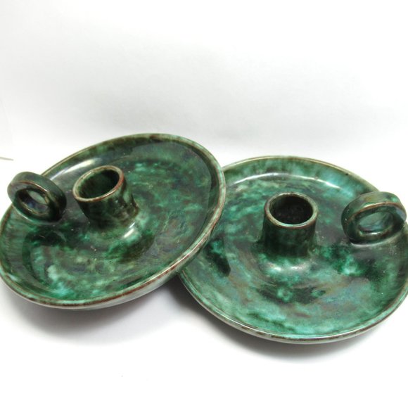 Green Pottery Candle Holders - Picture 2 of 16